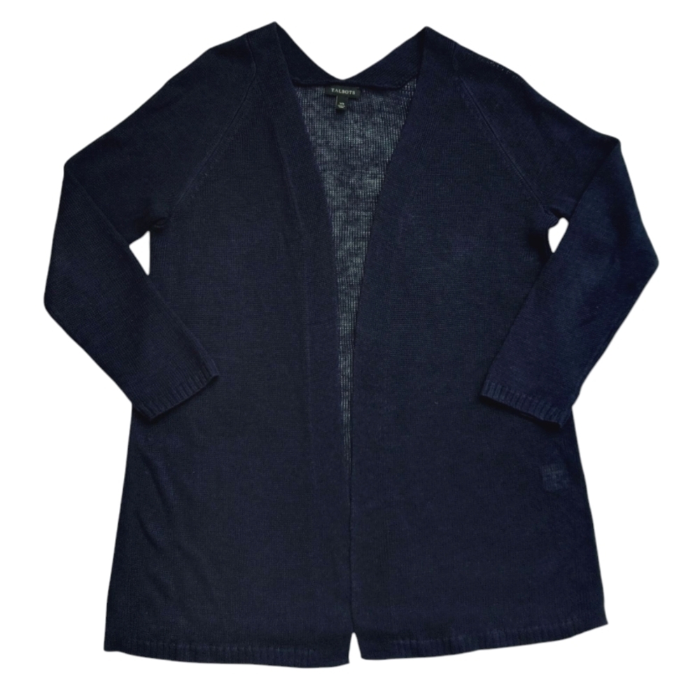 TALBOTS Navy Linen Open-Front Cardigan Sweater Size XS